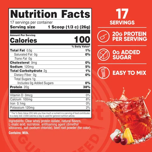 Miniatura 2 de Nutricost Polvo aislado de proteína de suero transparente (Tropical Punch) 1 LB – 0.71 oz de proteína, 0.00 oz de azúcar añadido, sin OMG, sin gluten