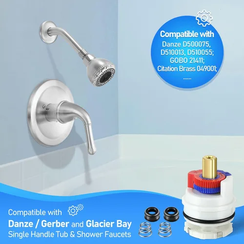 Miniatura 7 de Dreyoo Paquete de 1 cartucho de repuesto sin arandelas de vástago cuadrado para DA603566, cartucho de ducha compatible con grifos de bañera de una
