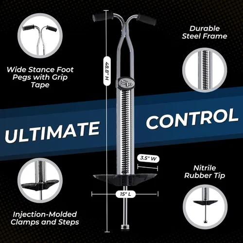 Miniatura 5 de Flybar Super Pogo Stick para niños y adultos de 14+ años – Resorte fuerte para trucos y saltos altos – Marco de acero con estribos reforzados – Palo