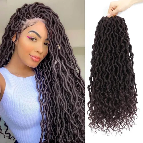 Miniatura 60 de Trenzas postizas Goddess, 6 paquetes de 18 pulgadas, cabello lacio, trenzado con ganchillo, para mujeres negras, trenzas postizas ombre con puntas