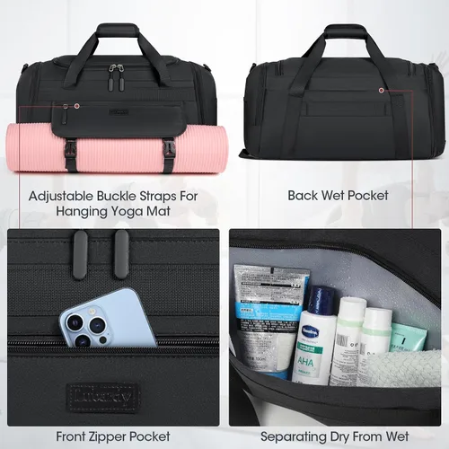 Miniatura 5 de Bolsa de gimnasio para hombre, 40 L, bolsa de lona deportiva para gimnasio, bolsa de lona para mujer, con compartimento para zapatos y bolsillo