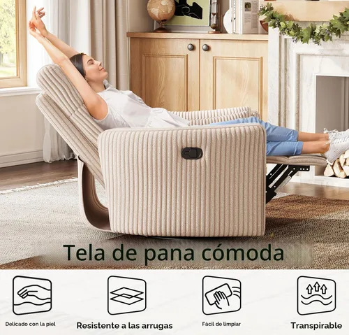 Miniatura 6 de LINSY Silla reclinable giratoria 360, mecedora para guardería con 2 almohadas, silla de enfermería de pana, cómoda silla de enfermería con respaldo