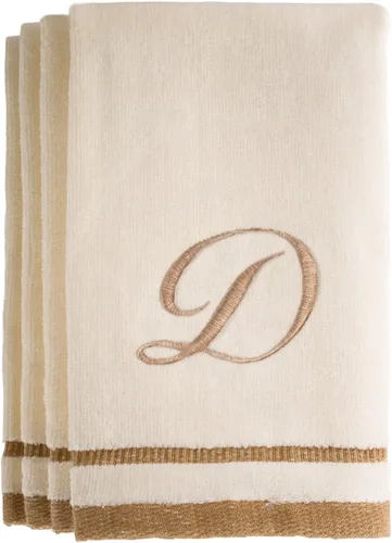 Miniatura 10 de Regalos con monograma, juego de 4 toallas de mano de 11 x 18 pulgadas bordadas en color dorado café, extra absorbente, 100% de algodón. Regalo
