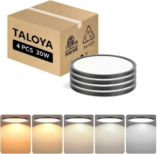 TALOYA Paquete de 4 lámparas de techo LED de montaje empotrado de 10 pulgadas, 5 temperaturas de color (3000 K-6500 K), luz de panel plano redondo