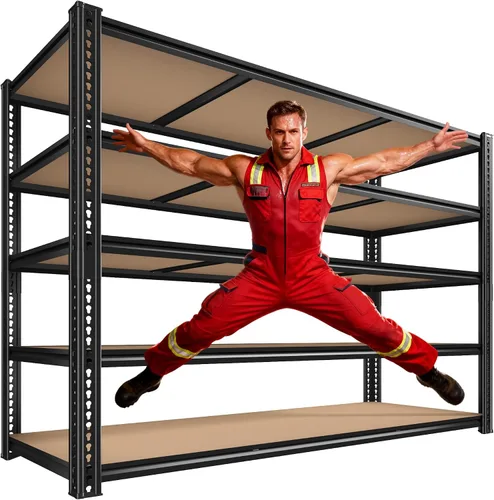 Miniatura 14 de ROOMFAVE Estantería de metal para garaje de 60 pulgadas de ancho, estantes de almacenamiento de 2800 libras, estantería ajustable de 4 niveles