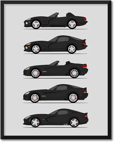 Miniatura 16 de Custom Car Posters Póster hecho a mano compatible con Dodge Viper Generations e impresión de Viper R/T GTS SRT10, color rojo con rayas blancas, 3.