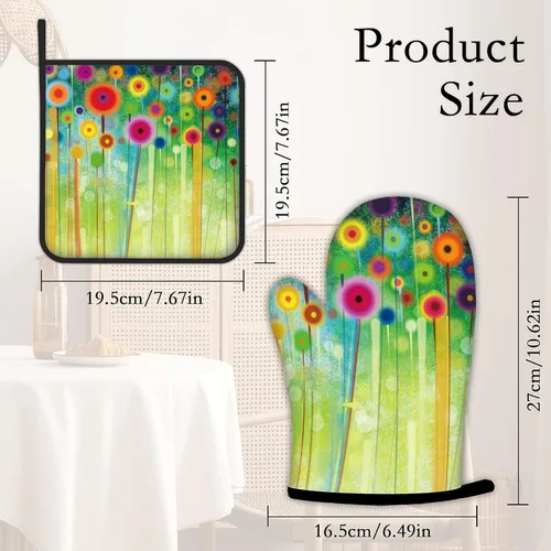 Miniatura 4 de Guantes de cocina abstractos florales para pintura de flores, guantes de cocina y soportes para ollas de cocina, juego de 2 piezas, almohadilla