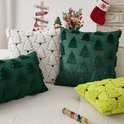 Miniatura 6 de Kevin Textile - Fundas de almohada con diseño de árbol de Navidad de 16 x 16 pulgadas, juego de 2, bordado de lujo, felpa suave, piel sintética