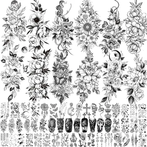Miniatura 8 de VANTATY - Tatuajes temporales, diseño de flor 011