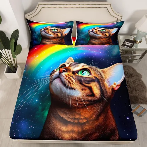 Miniatura 31 de Sábanas de cama con estampado de patas de perro para niños, sábana bajera ajustable de huesos coloridos para los amantes de los perros