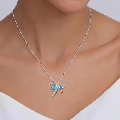 Miniatura 2 de Jewelili Collar con colgante de plata de ley con múltiples piedras preciosas y diamantes, cadena Rolo de 18 pulgadas