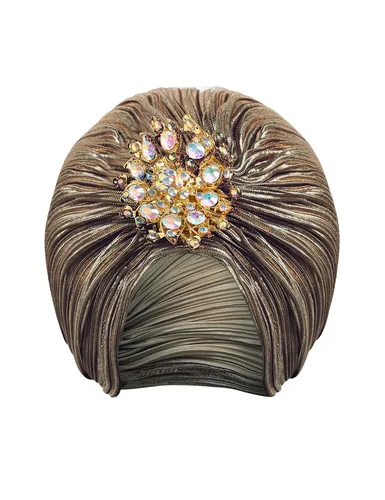 Miniatura 5 de BABEYOND Turbante para mujer con cristal vintage para la cabeza, turbante plisado (oro oscuro)