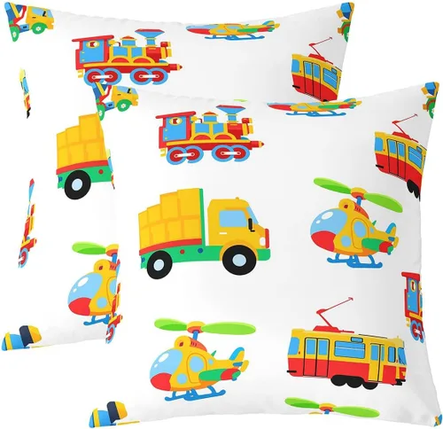 Miniatura 18 de Juego de 2 fundas de almohada de construcción de 16 x 16 pulgadas, fundas de almohada suaves para camiones, fundas de cojín para sala de estar