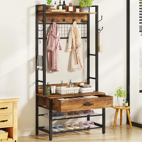Miniatura 3 de DKLGG Árbol de pasillo con banco y almacenamiento de zapatos para entrada, perchero 5 en 1 con almacenamiento de zapatos, decoración de aspecto