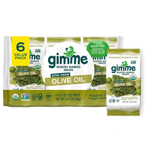 Miniatura 14 de gimMe - Bocadillo de algas marinas orgánicas tostadas con sal marina, 6 paquetes de 15oz