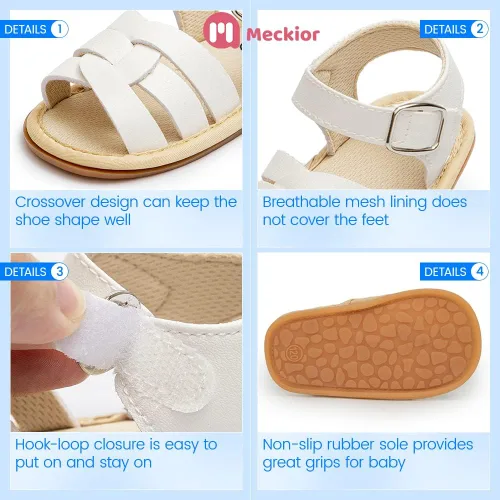 Miniatura 17 de Meckior Sandalias de verano con punta abierta y suave de piel sintética para bebés y niñas pequeñas