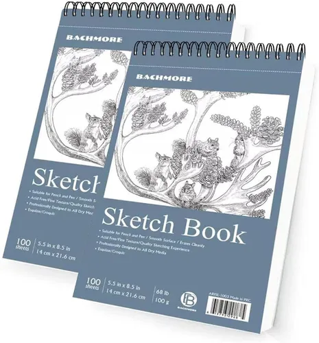Bachmore - Cuaderno de bocetos de 5.5 x 8.5 pulgadas, 100 hojas de cuaderno de bocetos encuadernado en espiral para artistas profesionales y