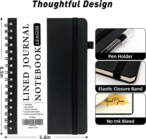 Miniatura 4 de LEAGIM Cuaderno rayado en espiral para mujeres y hombres, cuaderno de tapa dura con rayas universitarias para trabajo y toma de notas, diarios