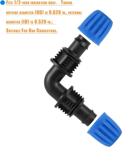 Miniatura 3 de 10 piezas de accesorios de riego por goteo de 90 grados con codo de 1/2 pulgada (1/2" ID x 0.640" DE), conectores de codo barbados de 90 grados