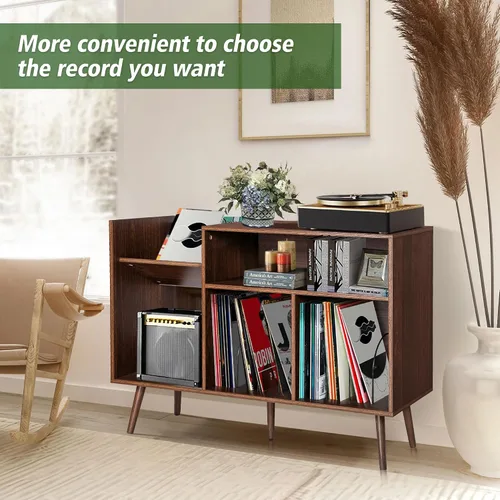 Miniatura 7 de Soporte para tocadiscos moderno, soporte para tocadiscos de vinilo, soporte grande para tocadiscos con almacenamiento, soporte para tocadiscos