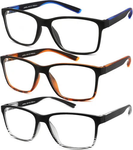 Paquete de 3 gafas de lectura para hombres con bloqueo de luz azul y bisagra de resorte, anti fatiga ocular/sequedad/UV, lectores cuadrados grandes