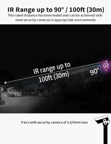 Miniatura 7 de LONNKY Iluminador LED IR gran angular 8-LEDs 90 grados 100ft IR luz de inundación infrarroja para cámaras de seguridad CCTV, cámara IP, cámara bala