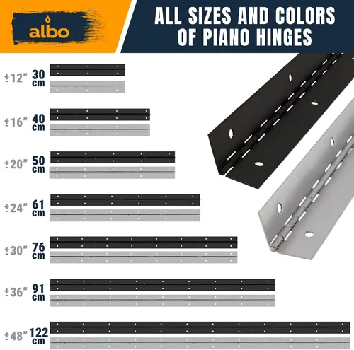 Miniatura 7 de Bisagra de piano negra resistente de 12 pulgadas de acero inoxidable continuo 304 (paquete de 2), bisagras de gabinete de montaje en superficie