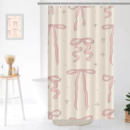 Miniatura 24 de Decoración de baño hippie retro, cortina de ducha de vaca y fresa, tela de poliéster impermeable, 72 x 72 pulgadas, albaricoque