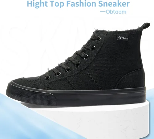 Miniatura 2 de Obtaom Zapatos de lona de alta calidad para mujer/hombre para jugar a media pantorrilla, zapatillas de deporte de moda casuales con cordones de alta