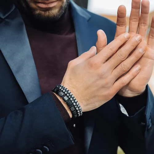 Miniatura 5 de Pulsera de cuentas planas de la colección GT, pulseras ajustables de gemas para hombres