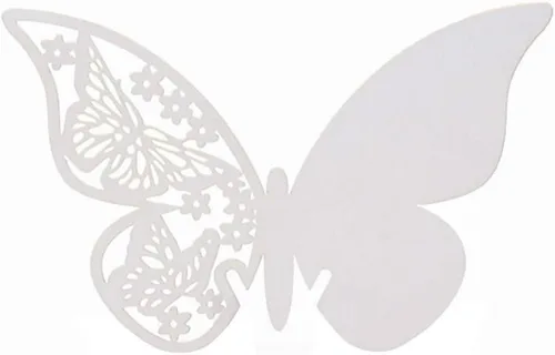 AKOAK Papel perlado con diseño de mariposa, número de mesa, tarjeta de nombre, copa de vino, decoración de pared, calcomanías para decoración de