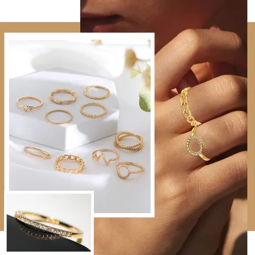 Miniatura 6 de KOHOTA Juego de 10 anillos chapados en oro de 14 quilates para mujer, apilables, anillos de nudillos apilables de oro, paquete de anillos apilables