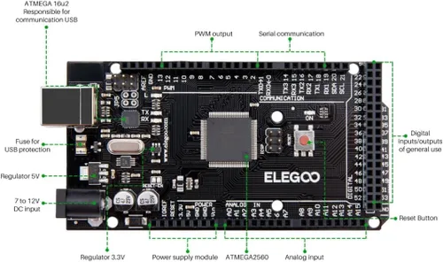 Miniatura 4 de ELEGOO MEGA R3 Placa ATmega 2560 + cable USB compatible con Arduino IDE Proyectos Cumplimiento RoHS Negro