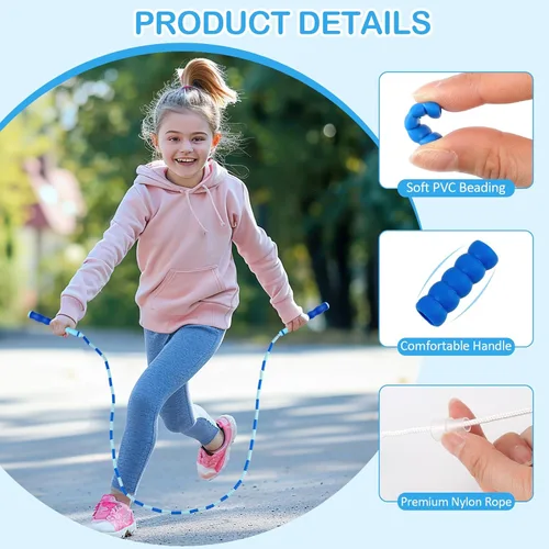 Miniatura 3 de Jump Rope for Kids, Adjustable Jump Ropes for 4 5 6 7 8 10 12, Tangle Free Jumping Rope Age 8-12, Segmented Soft Beaded Skipping Rope for Women Azul