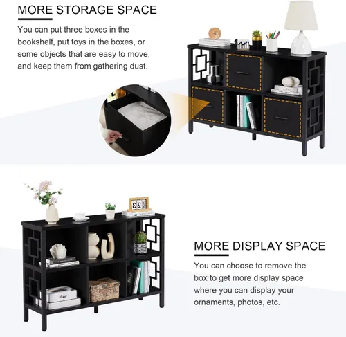 Miniatura 6 de HOMISSUE Estantería organizadora de almacenamiento de 6 cubos, estantería corta rústica con 3 contenedores de almacenamiento, estantería horizontal