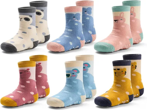 Miniatura 11 de Calcetines cálidos antideslizantes para bebés y niños, calcetines de invierno gruesos con agarres para bebés y niñas, calcetines antideslizantes