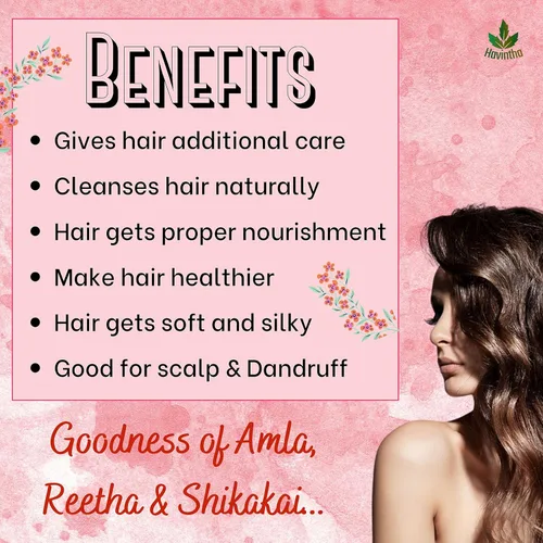 Miniatura 4 de Champú natural para cabello 8 oz, AMLA REETHA SHIKAKAI POWDER (Phyllanthus emblica, Sapindus mukorossi, Acacia concinna), producto de Havintha, 8.01