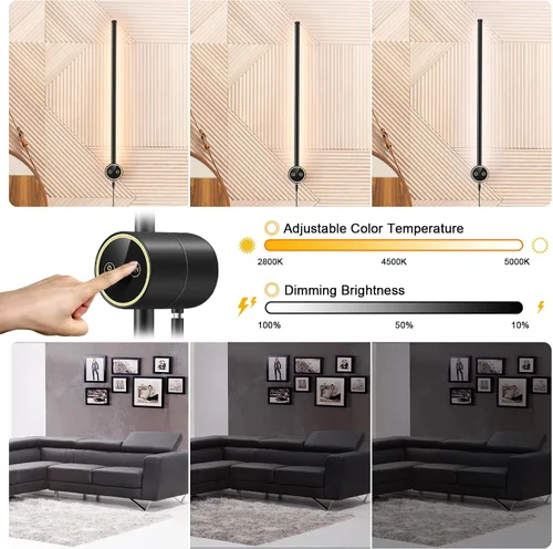 Miniatura 2 de Juego de 2 apliques de pared, 22 pulgadas, LED regulable, apliques de iluminación de pared negro mate, lámpara de pared moderna de 9 W, para sala