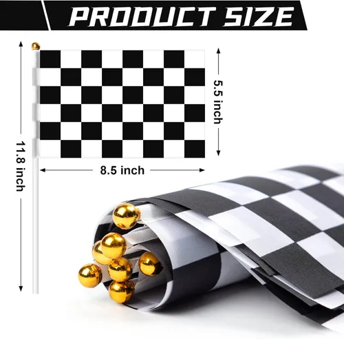 Miniatura 2 de 30 Piezas Banderas de Carreras a Cuadros en Blanco y Negro con Palo, Pequeñas Mini Banderas de Mano para Coches de Carreras, Decoraciones