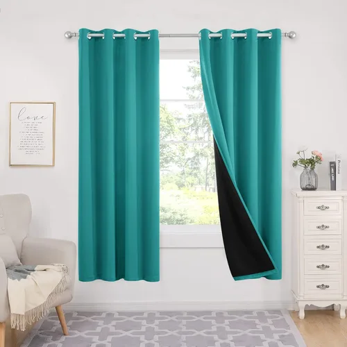 Miniatura 67 de Deconovo Cortinas 100% opacas, cortinas de ventana con aislamiento térmico, paneles reductores de ruido, cortinas de forro negro, con ojales