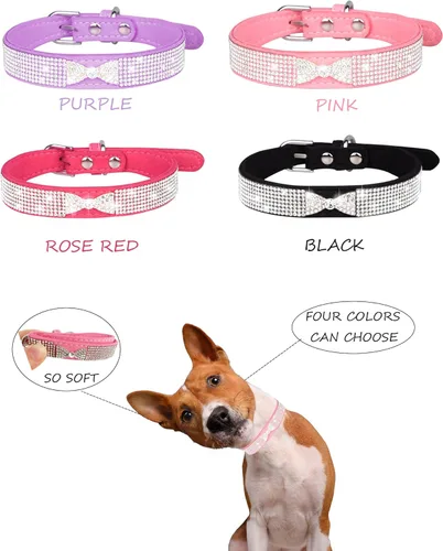 Miniatura 6 de Collar de perro para perros pequeños, collares ajustables de cuero de gamuza para perro, collar de perro rosa para gato, collar de perro con rosado4