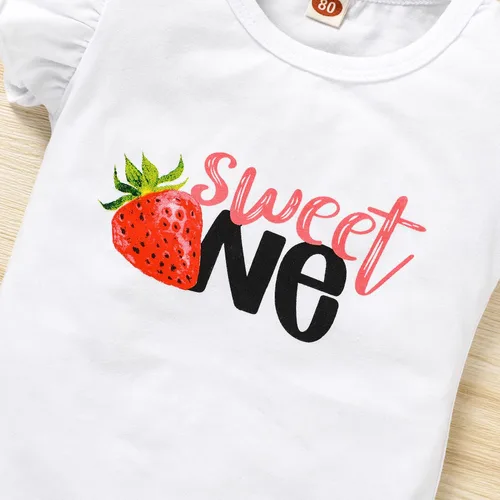 Miniatura 9 de Conjunto de ropa para bebé niña de 1er cumpleaños con mangas con volantes + pantalones cortos estampados + diadema para tartas