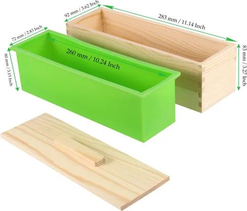 Miniatura 2 de Kit de jabón de silicona de 47 onzas, 3 piezas de jabón de silicona rectangular verde con 3 cajas de madera y 3 tapas, suministros de bricolaje