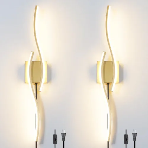 Miniatura 14 de Juego de 2 lámparas de pared enchufables modernas Daunton, luz de pared LED regulable dorada con control remoto, 3CCT ajustable y función