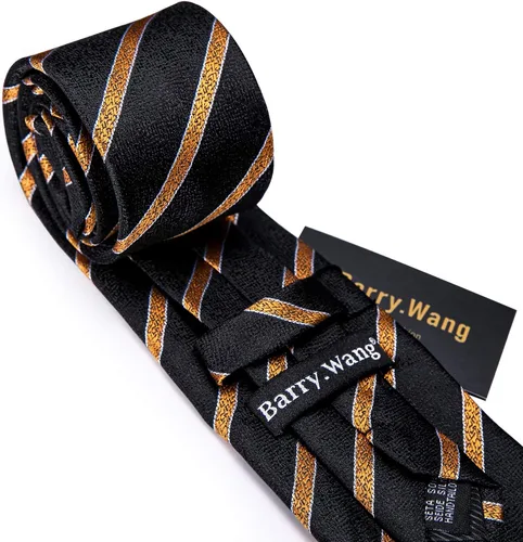 Miniatura 302 de Barry.Wang Juego de corbatas para hombre, corbata de seda a rayas, tejido a cuadros, gemelos formales, negocios, boda