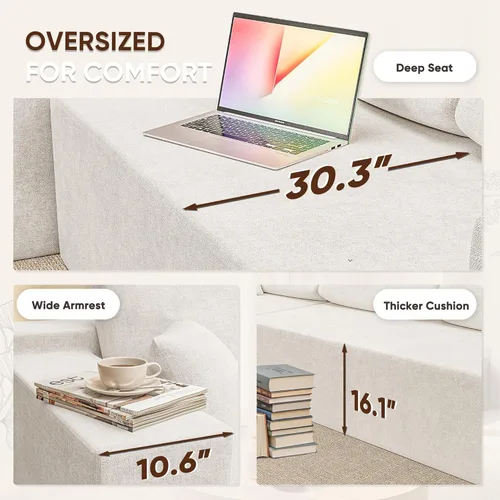Miniatura 6 de VICTONE Sofás seccional de 108” Cloud, sofá modular sin huesos en forma de L con asiento profundo, sofás tapizados de comodidad moderna para sala