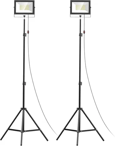 LIVOWALNY 2 Piezas Luces de Trabajo LED con Soporte, 110W 11000 Lúmenes Luz de Trípode Portátil con Cable de 13 Pies, IP65 Impermeable Luz de