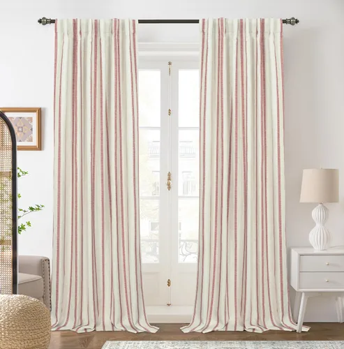 Miniatura 45 de DriftAway - Cortinas de Lino Mezcla de Granja 100% Opacas de 84 Pulgadas de Largo para Dormitorio, Cortinas Verticales Rayadas Impresas de Lino