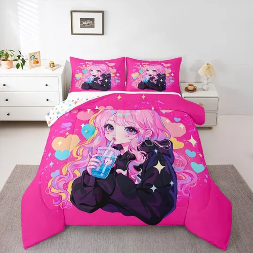 Miniatura 11 de Erosebridal Edredón de sirena azul para niñas, ropa de cama de unicornio lindo de 3 piezas para niños, juegos de ropa de cama y colecciones