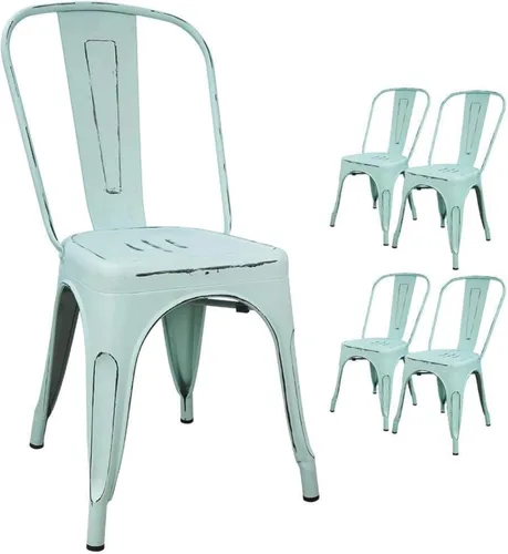 Devoko Sillas de metal para interiores y exteriores, estilo envejecido, sillas de comedor y cocina, sillas laterales apilables con respaldo, juego